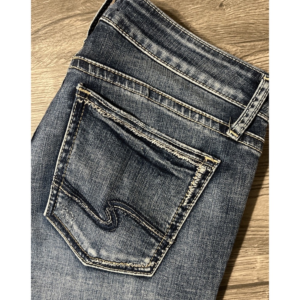 Silver Elyse Slim Boot Cut Dark Wash Mid Rise Stretch Blue Jeans Size 28 (30x33)